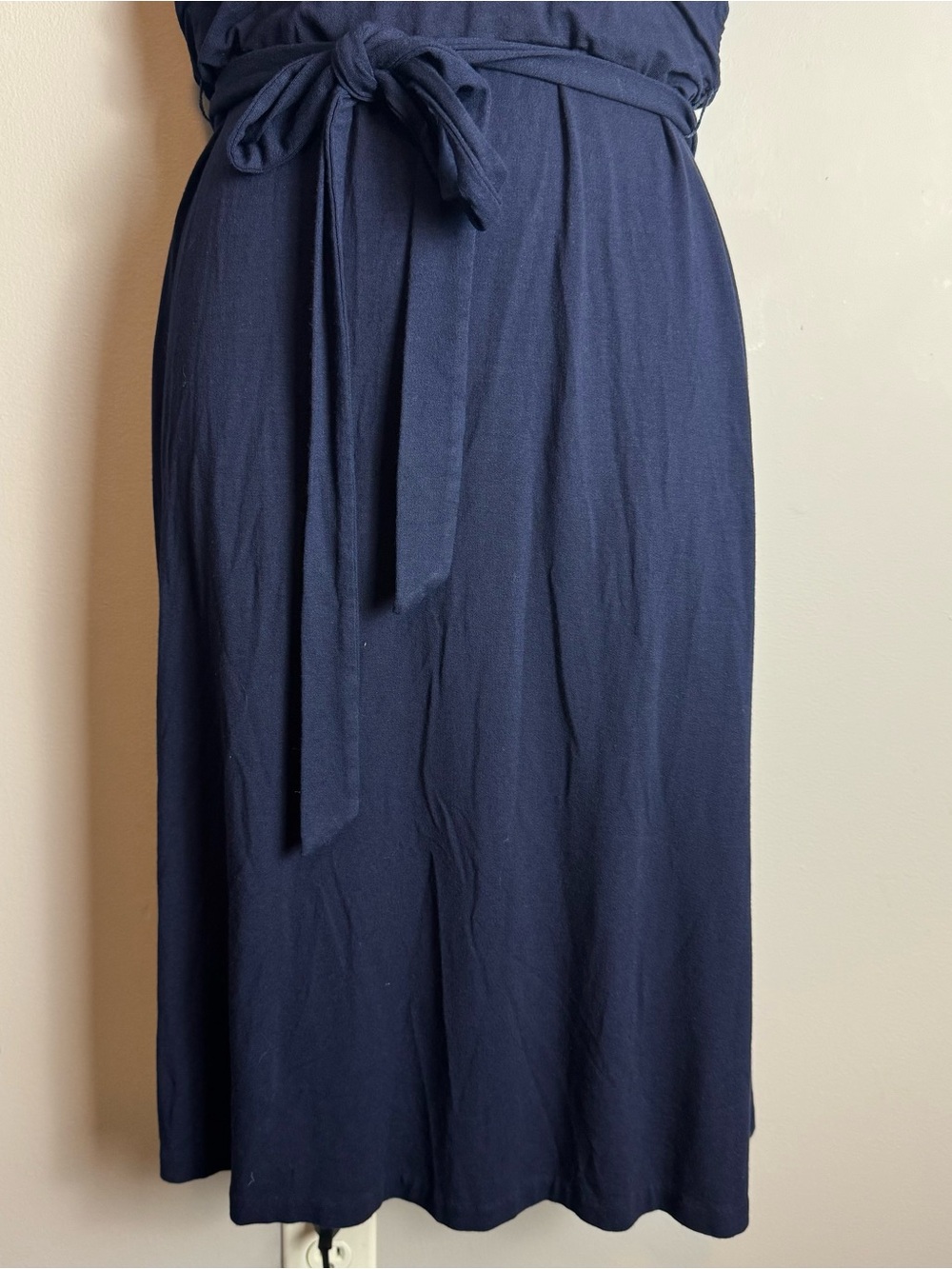 Ann Taylor Navy Faux Wrap Tie Front V Neck Midi Dress Size Small Petite - Picture 8 of 11